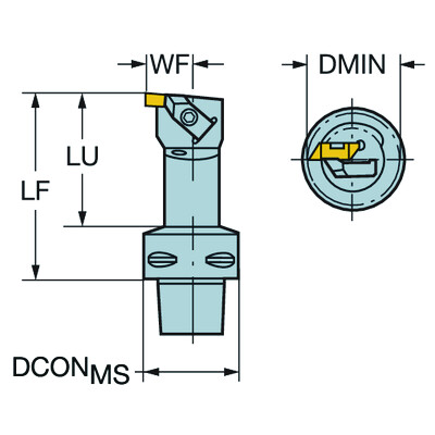 Sandvik Coromant C4-CTLHOR-17070-3 Top Lok, snij-unit voor afsteken en groefsteken