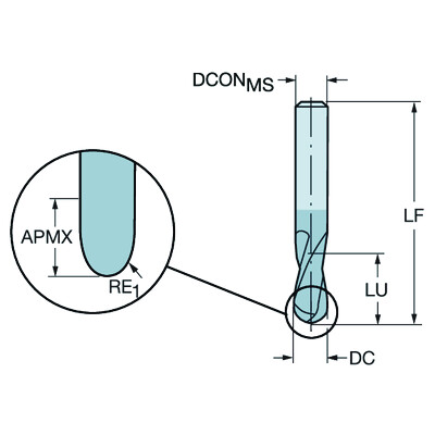 Sandvik Coromant R216.44-08030-AI08G 1610CoroMill Plura, volhardmetalen radiusfrees voor profielfrezen