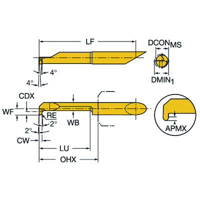 Sandvik Coromant CXS-04R100-4215R 1025CoroTurn XS, volhardmetalen gereedschap voor profieldraaien
