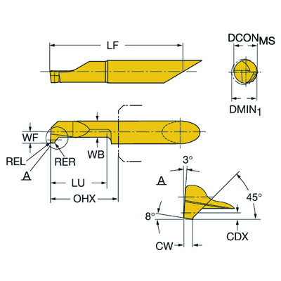 Sandvik Coromant CXS-05GX100-5225L 1025CoroTurn XS, volhardmetalen gereedschap voor voor-afsteken