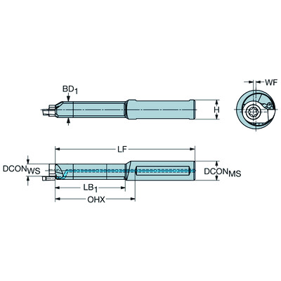 Sandvik Coromant MB-E12-34-09Adapter met cilindrische schacht met platte koppeling naar CoroCut MB