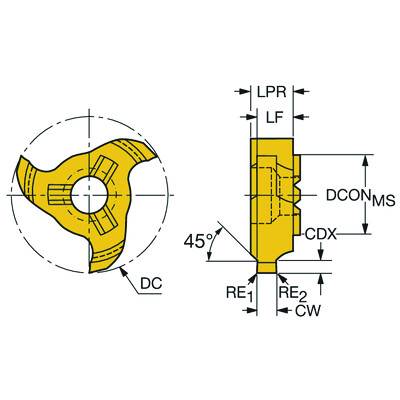 Sandvik Coromant 327R12-22 11045-GC 1025CoroMill 327, volhardmetalen kop voor groefsteken